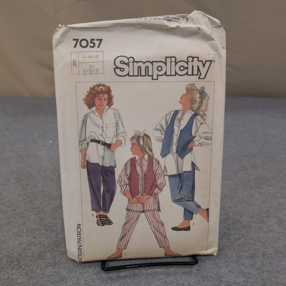 Simplicity 7057 Girls Shirt Vest Pants Sewing Pattern Size 8 10 12 Uncut 1985 - Picture 1 of 3